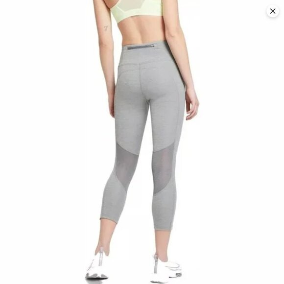 NIKE Fast Dri Fit Mid-Rise Crop Running Leggings Leggings Sz L Silver Grey - Picture 1 of 6